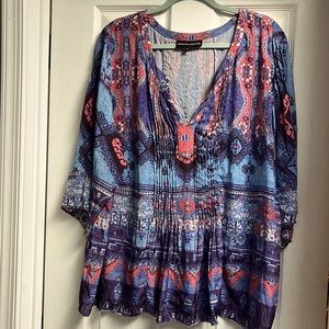 Hemant & Nandita 2X 3/4 sleeve polyester v-neck blouse